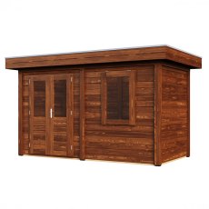 4m X 2m Lugarde Select Aberdeen Pent Log Cabin Summerhouse In 28mm & 44mm Wall Thickness - Brown - isolated angle view, doors closed