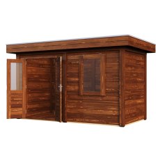 4m X 2m Lugarde Select Aberdeen Pent Log Cabin Summerhouse In 28mm & 44mm Wall Thickness - Brown - isolated angle view, doors open