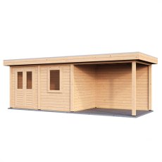 4m X 5m Lugarde Dublin Pent Log Cabin Summerhouse With Side Canopy In 28mm & 44mm Wall Thickness - isolated angle view, doors closed