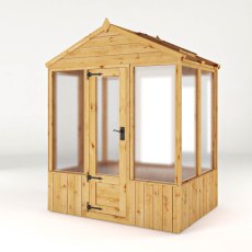 4 X 6 Mercia Woodsman Wooden Greenhouse - Polycarbonate - isolated angle view, doors closed