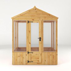 4 X 6 Mercia Woodsman Wooden Greenhouse - Polycarbonate - isolated front view, doors closed