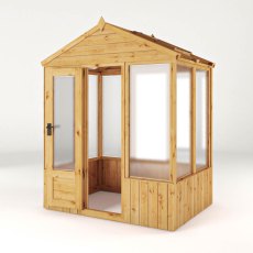 4 X 6 Mercia Woodsman Wooden Greenhouse - Polycarbonate - isolated angle view, doors open