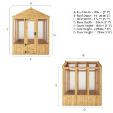 6 X 6 Mercia Woodsman Wooden Greenhouse - Polycarbonate - dimensions