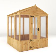 6 X 6 Mercia Woodsman Wooden Greenhouse - Polycarbonate - isolated angle view, door closed