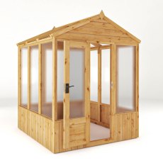 6 X 6 Mercia Woodsman Wooden Greenhouse - Polycarbonate - isolated angle view, door open