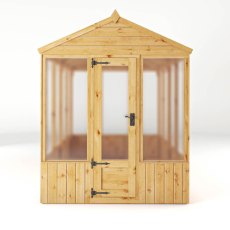 8 X 6 Mercia Woodsman Wooden Greenhouse - Polycarbonate - isolated front view, doors closed