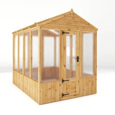 8 X 6 Mercia Woodsman Wooden Greenhouse - Polycarbonate - isolated angle view, doors closed