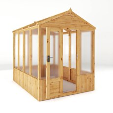 8 X 6 Mercia Woodsman Wooden Greenhouse - Polycarbonate - isolated angle view, doors open