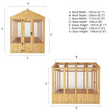 8 X 6 Mercia Woodsman Wooden Greenhouse - Styrene - dimensions