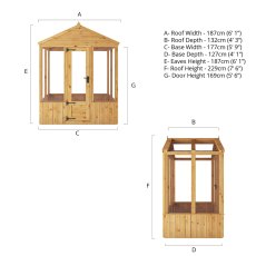 4 x 6 Mercia Woodsman Wooden Greenhouse - Toughened Glass - dimensions