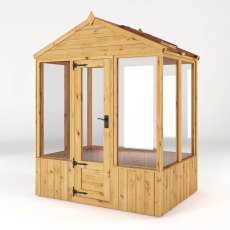 4 x 6 Mercia Woodsman Wooden Greenhouse - Toughened Glass - isolated angle view, doors closed