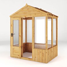 4 x 6 Mercia Woodsman Wooden Greenhouse - Toughened Glass - isolated angle view, doors open