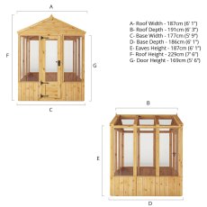 6 X 6 Mercia Woodsman Wooden Greenhouse - Toughened Glass - dimensions