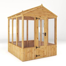 6 X 6 Mercia Woodsman Wooden Greenhouse - Toughened Glass - isolated angle view, doors closed