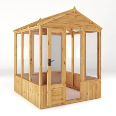 6 X 6 Mercia Woodsman Wooden Greenhouse - Toughened Glass - isolated angle view, doors open