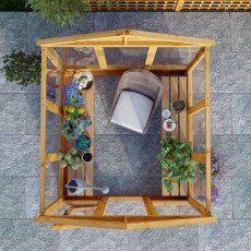 6 X 6 Mercia Woodsman Wooden Greenhouse - Toughened Glass - in situ, top view