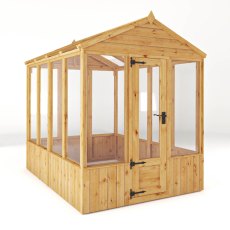 8 x 6 Mercia Woodsman Wooden Greenhouse - Toughened Glass - isolated angle view, doors closed