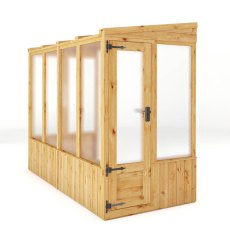 8 x 4 Mercia Woodsman Lean To Wooden Greenhouse - Polycarbonate - isolated angle view, doors closed