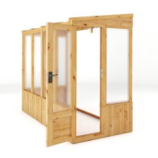 8 x 4 Mercia Woodsman Lean To Wooden Greenhouse - Polycarbonate - isolated angle view, doors open