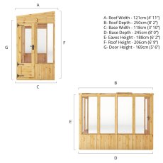 8 X 4 Mercia Woodsman Lean To Wooden Greenhouse - Styrene - dimensions