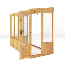 8 X 4 Mercia Woodsman Lean To Wooden Greenhouse - Styrene - isolated angle view, doors open