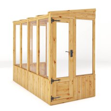 8 X 4 Mercia Woodsman Lean To Wooden Greenhouse - Toughened Glass - isolated angle view, doors closed