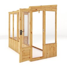 8 X 4 Mercia Woodsman Lean To Wooden Greenhouse - Toughened Glass - isolated angle view, doors open