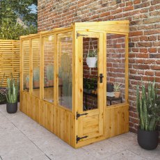 8 X 4 Mercia Woodsman Lean To Wooden Greenhouse - Toughened Glass - in situ