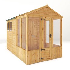 10 X 6 Mercia Woodsman Combi Greenhouse With Shed - isolated angle view, doors closed