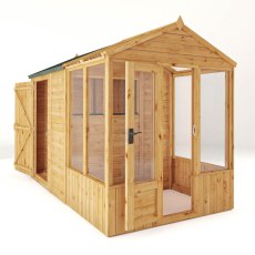 10 X 6 Mercia Woodsman Combi Greenhouse With Shed - isolated angle view, doors open