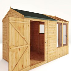 10 X 6 Mercia Woodsman Combi Greenhouse With Shed - isolated back angle view