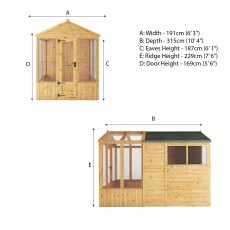 10 X 6 Mercia Woodsman Combi Greenhouse With Shed - dimensions