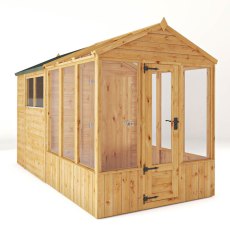 12 X 6 Mercia Woodsman Combi Greenhouse With Shed - isolated angle view, doors closed