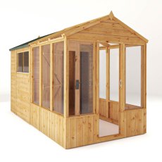 12 X 6 Mercia Woodsman Combi Greenhouse With Shed - isolated angle view, doors open