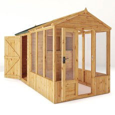 12 X 6 Mercia Woodsman Combi Greenhouse With Shed - isolated angle view, doors open