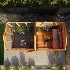 12 X 6 Mercia Woodsman Combi Greenhouse With Shed - in situ, top view