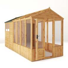 14 X 6 Mercia Woodsman Combi Greenhouse With Shed - isolated angle view, doors open