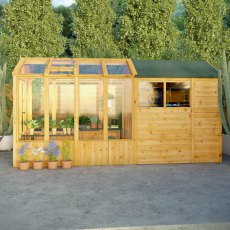 14 X 6 Mercia Woodsman Combi Greenhouse With Shed - in situ, side view