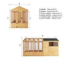 14 X 6 Mercia Woodsman Combi Greenhouse With Shed - dimensions