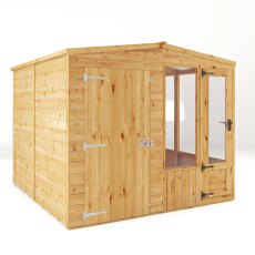 8 x 8 Mercia Woodsman Lean To Combi Greenhouse With Shed - isolated angle view, doors closed