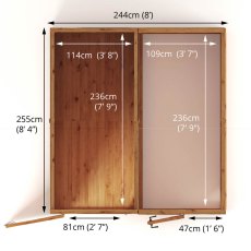 8 x 8 Mercia Woodsman Lean To Combi Greenhouse With Shed - footprint