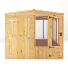 8 x 8 Mercia Woodsman Lean To Combi Greenhouse With Shed - isolated front view, doors closed