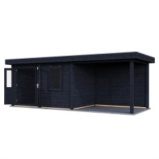 7m X 2.5m Lugarde Dublin Pent Summerhouse With Side Canopy In 28mm & 44mm Wall Thickness - Black - isolated angle view