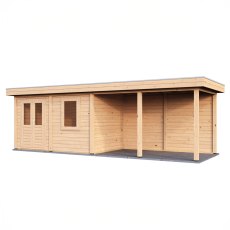 8m X 2.5m Lugarde Belfast Pent Summerhouse With Side Canopy In 28mm & 44mm Wall Thickness - isolated angle view