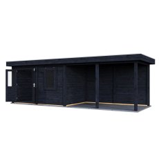 8m x 2.5m Lugarde Belfast Pent Summerhouse With Side Canopy In 28mm & 44mm Wall Thickness - Black - isolated angle view