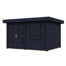 4m X 3m Lugarde Cardiff Pent Summerhouse In 28mm & 44mm Wall Thickness - Black - isolated angle view, doors closed