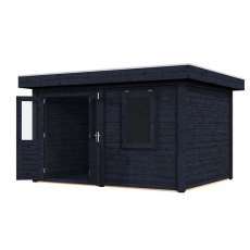 4m X 3m Lugarde Cardiff Pent Summerhouse In 28mm & 44mm Wall Thickness - Black - isolated angle view, doors open