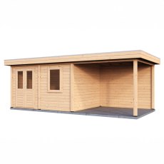 7m X 3m Lugarde Newport Pent Summerhouse With Side Canopy In 28mm & 44mm Wall Thickness - isolated angle view