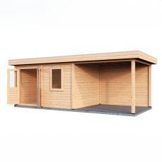 7m X 3m Lugarde Newport Pent Summerhouse With Side Canopy In 28mm & 44mm Wall Thickness - isolated angle view, doors open