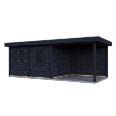 7m X 3m Lugarde Newport Pent Summerhouse With Side Canopy In 28mm & 44mm Wall Thickness - Black - isolated angle view